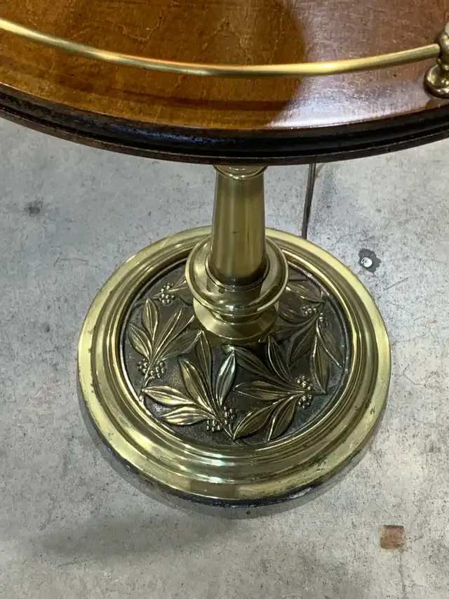 Vintage Brass Floor Lamp with Side Table