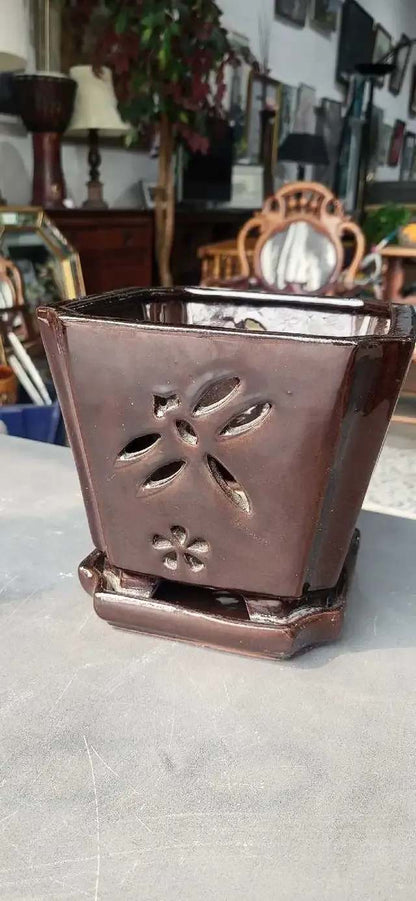 Ceramic Dragonfly Planter with Tray 7 x 7 x 6.5