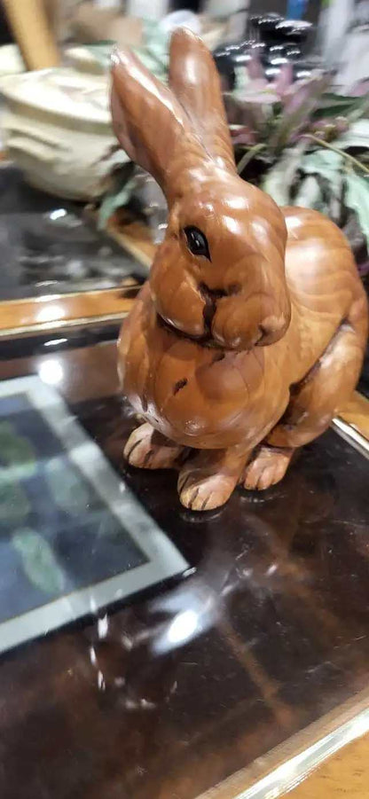 Hand-Carved Wooden Rabbit Figurine