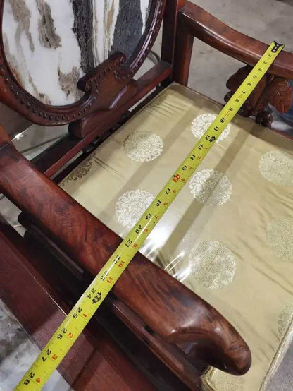 Asian Hardwood Armchairs with Marble Inlay