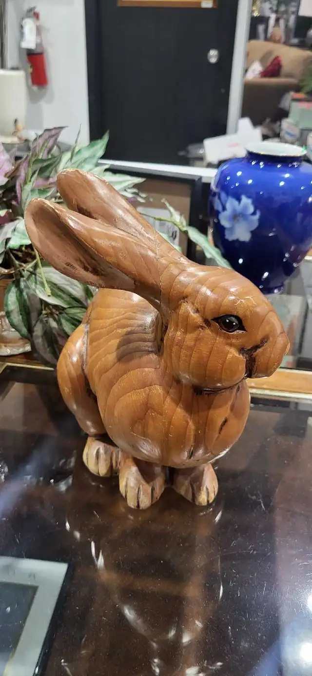 Hand-Carved Wooden Rabbit Figurine