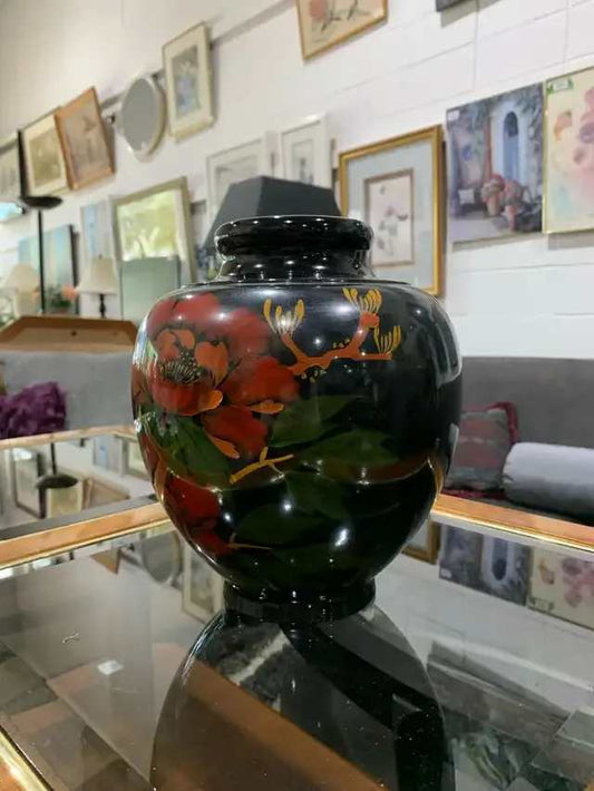 Black Japanese Floral Vase
