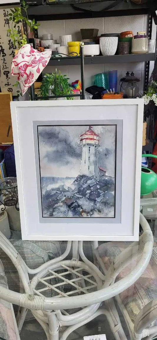 A. Hyslop Lighthouse Watercolour Painting