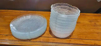 Clear Glass Leaf Pattern Bowl and Plate Set - 16pcs