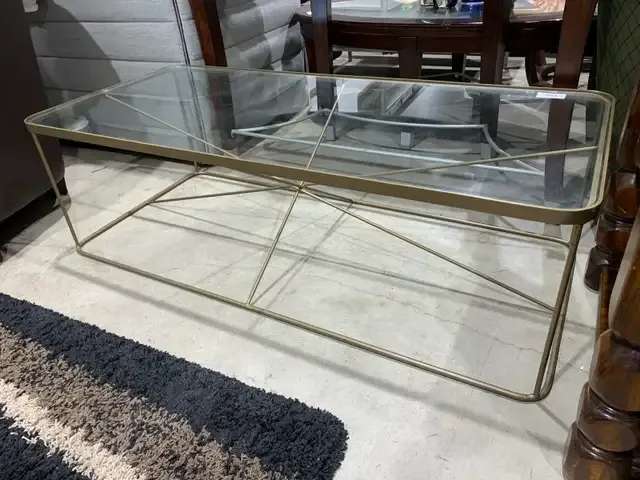 Framed Metal and Gold Glass Coffee Table