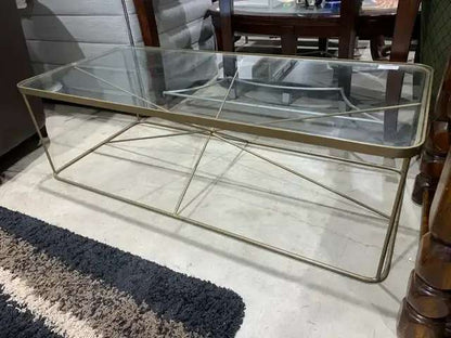 Framed Metal and Gold Glass Coffee Table