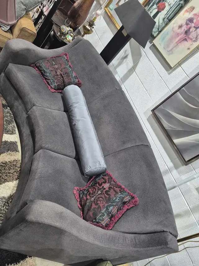 Curved Soft Grey Velvet Sofa
