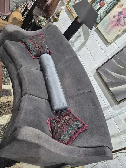Curved Soft Grey Velvet Sofa