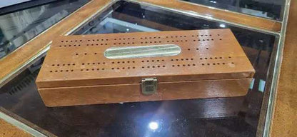 Vintage Wood Cribbage Board with Dominoes Set