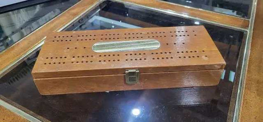 Vintage Wood Cribbage Board with Dominoes Set
