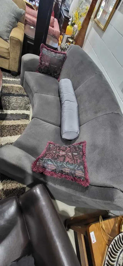 Curved Grey Sofa - Velvet Material