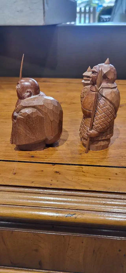 Hand-Carved Japanese Wooden Figurines