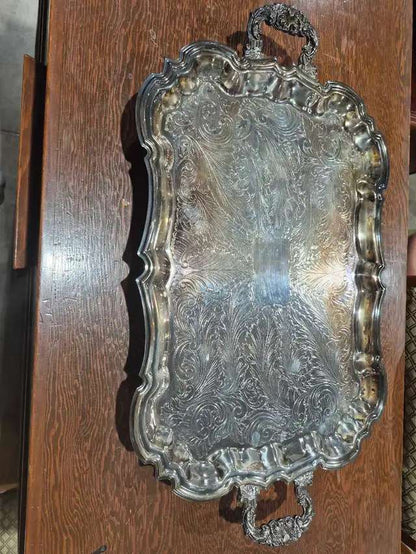 EP Brass Textured Silver Plated Serving Tray