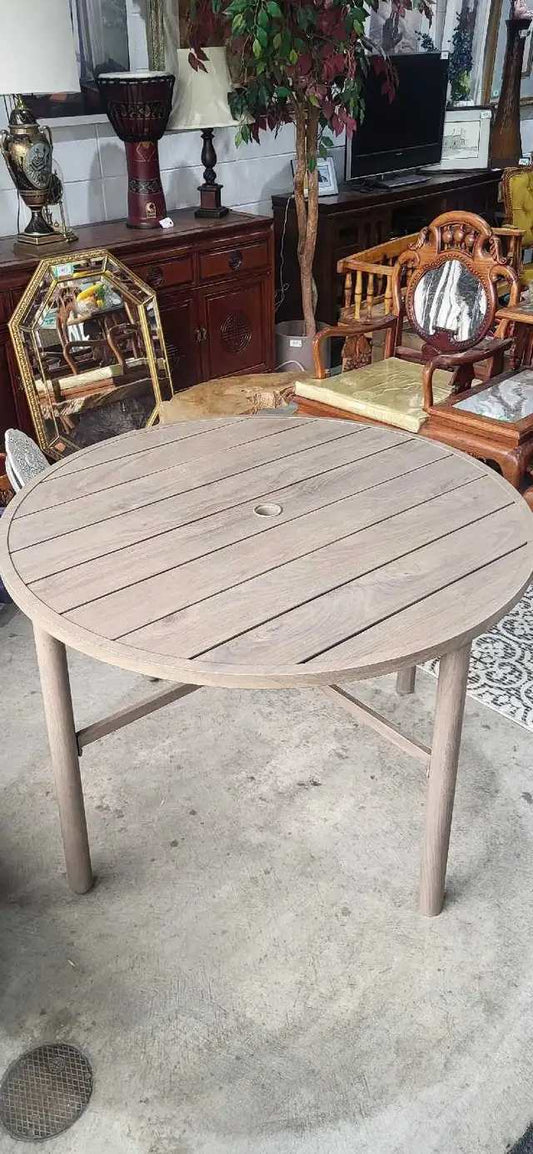 Steel Frame Round Slat Outdoor Patio Table Woodgrain