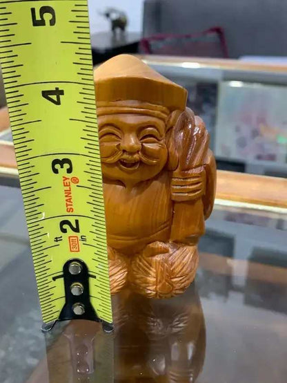 Japanese Hinoki Daikoku Hand Carved Wooden Figures, Hand Made