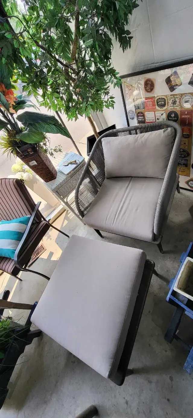 Grey Wicker Patio Chair and Ottoman Set - West Elm