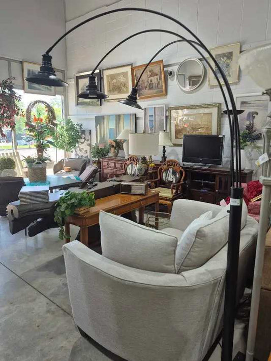 Black Three-Arm Arc Floor Lamp - 7 Feet Tall
