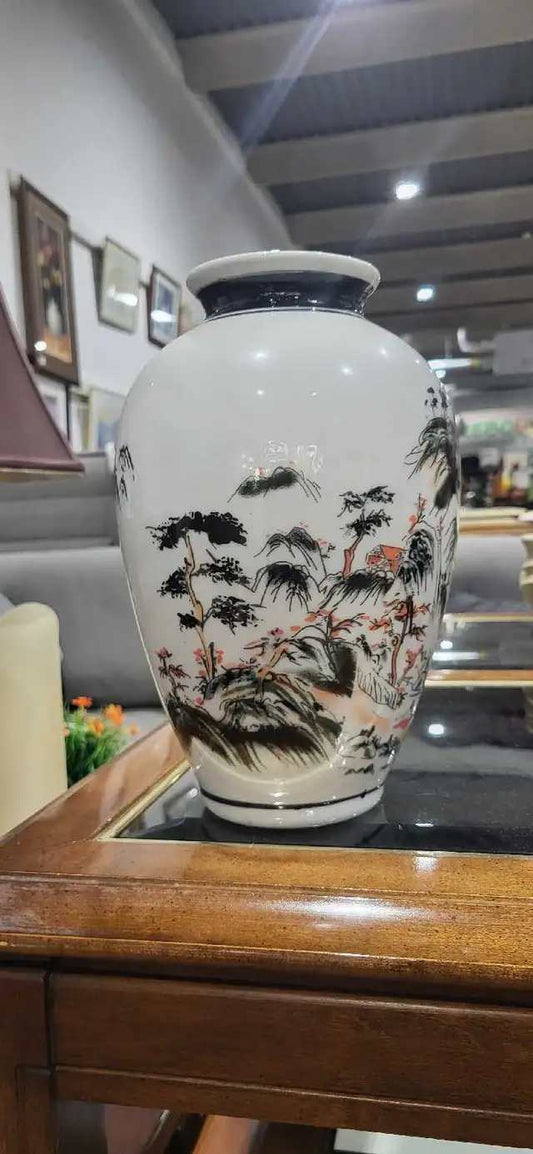 Ceramic Landscape Vase Chinese Inspired