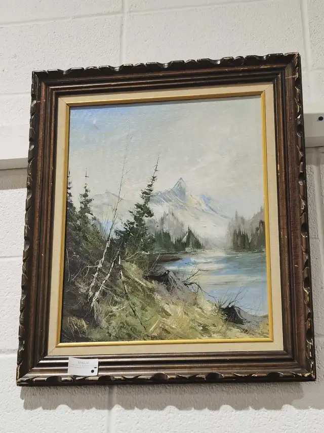 Vintage Mountain Landscape Oil Painting