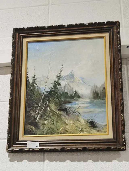 Vintage Mountain Landscape Oil Painting