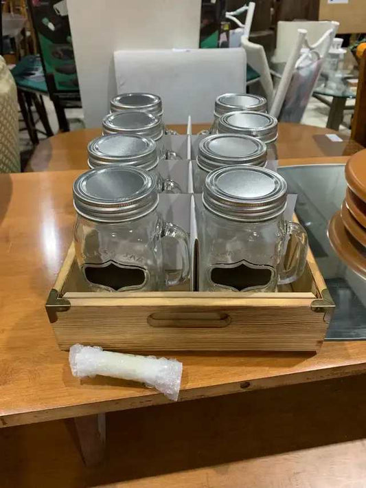 Glass Mason with lids Jar Set of 9 including tray