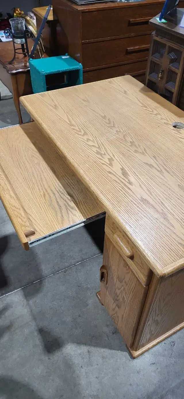 Oak Computer Desk with Cabinet and Cord Management