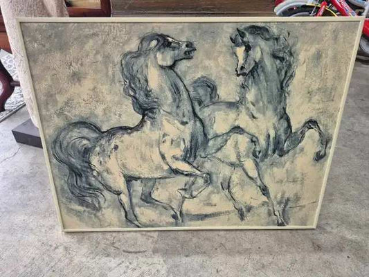 Vintage 1958 Print Of Horses: Chargers by Denes de Holesch
