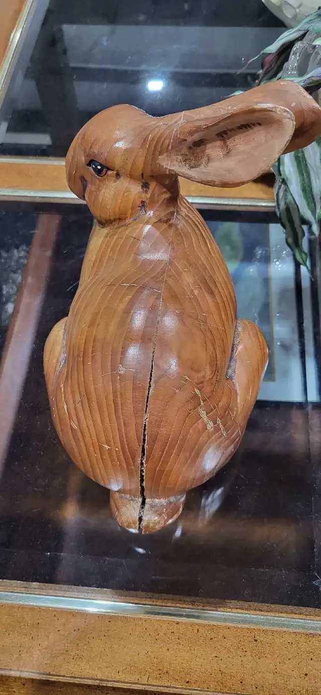Hand-Carved Wooden Rabbit Figurine