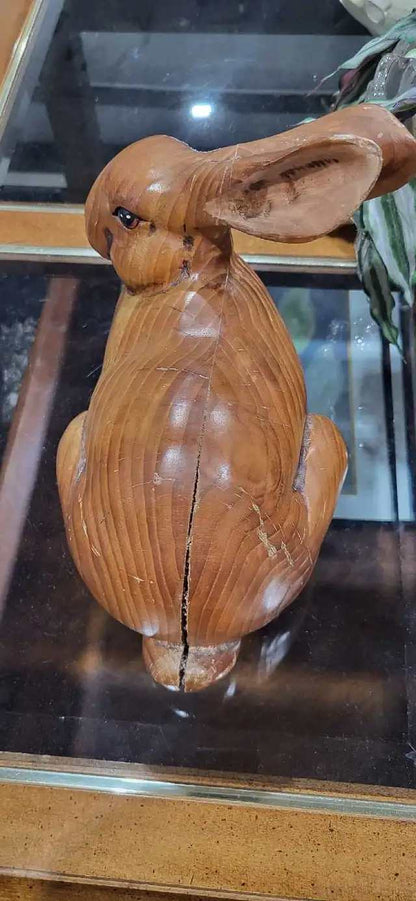 Hand-Carved Wooden Rabbit Figurine