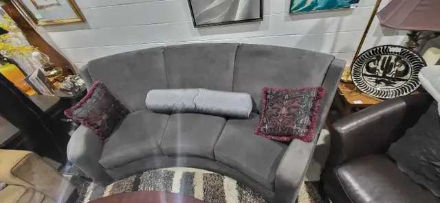 Curved Grey Sofa - Velvet Material