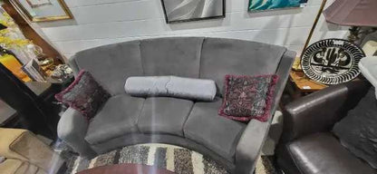 Curved Grey Sofa - Velvet Material