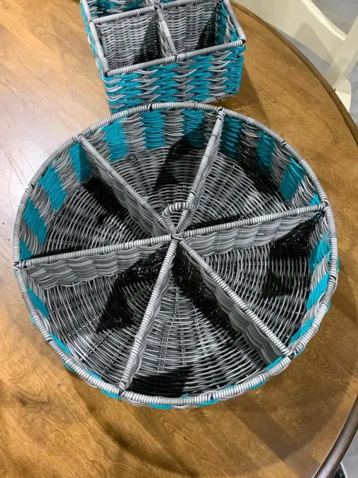 Blue and Grey Wicker Garden organizer set of 2