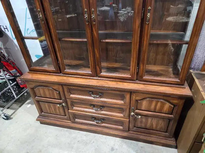 Vintage Solid Wooden China Cabinet - Lit