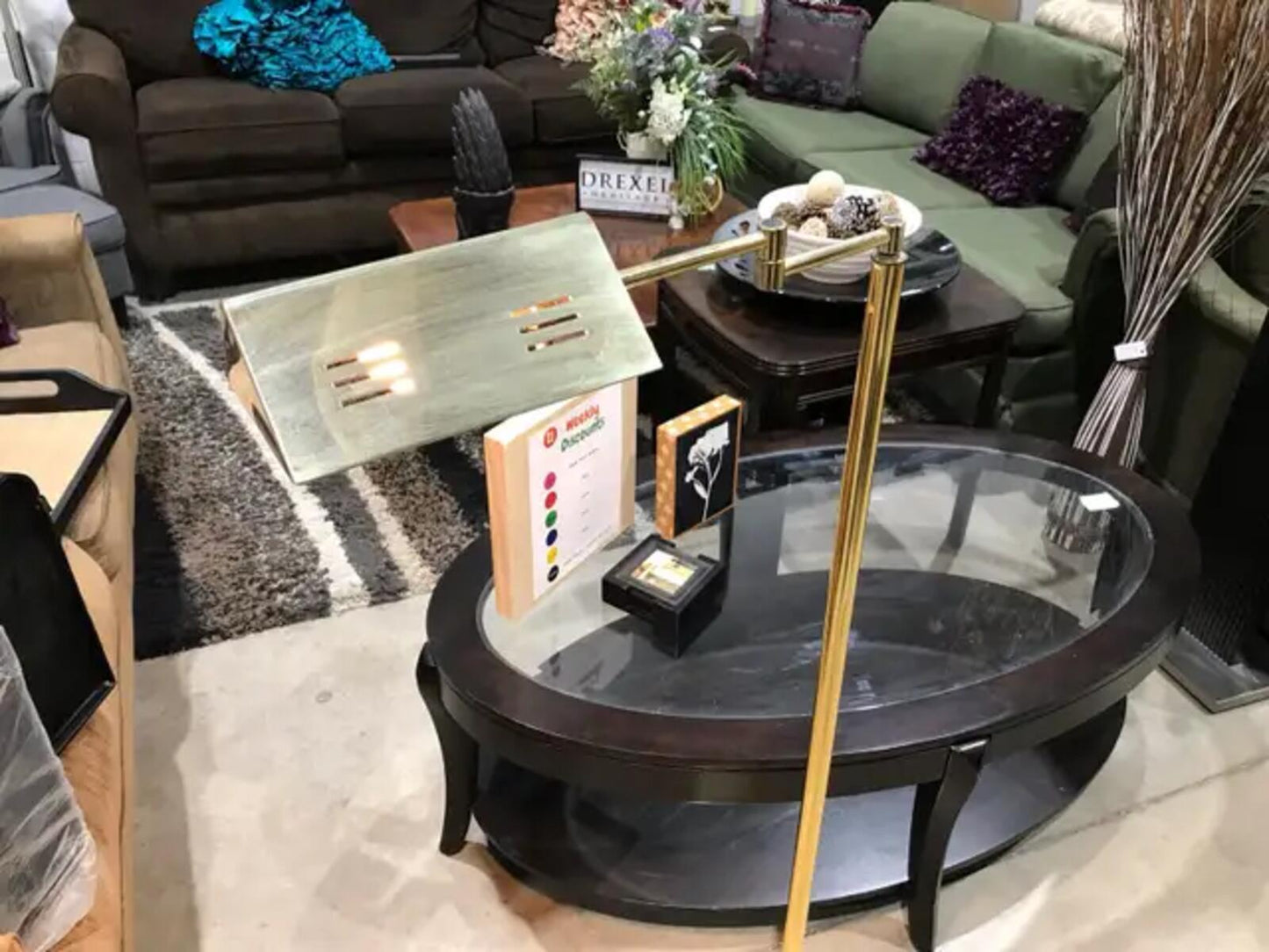 Brass Floor Lamp 4ft Adjustable Arm and Shade