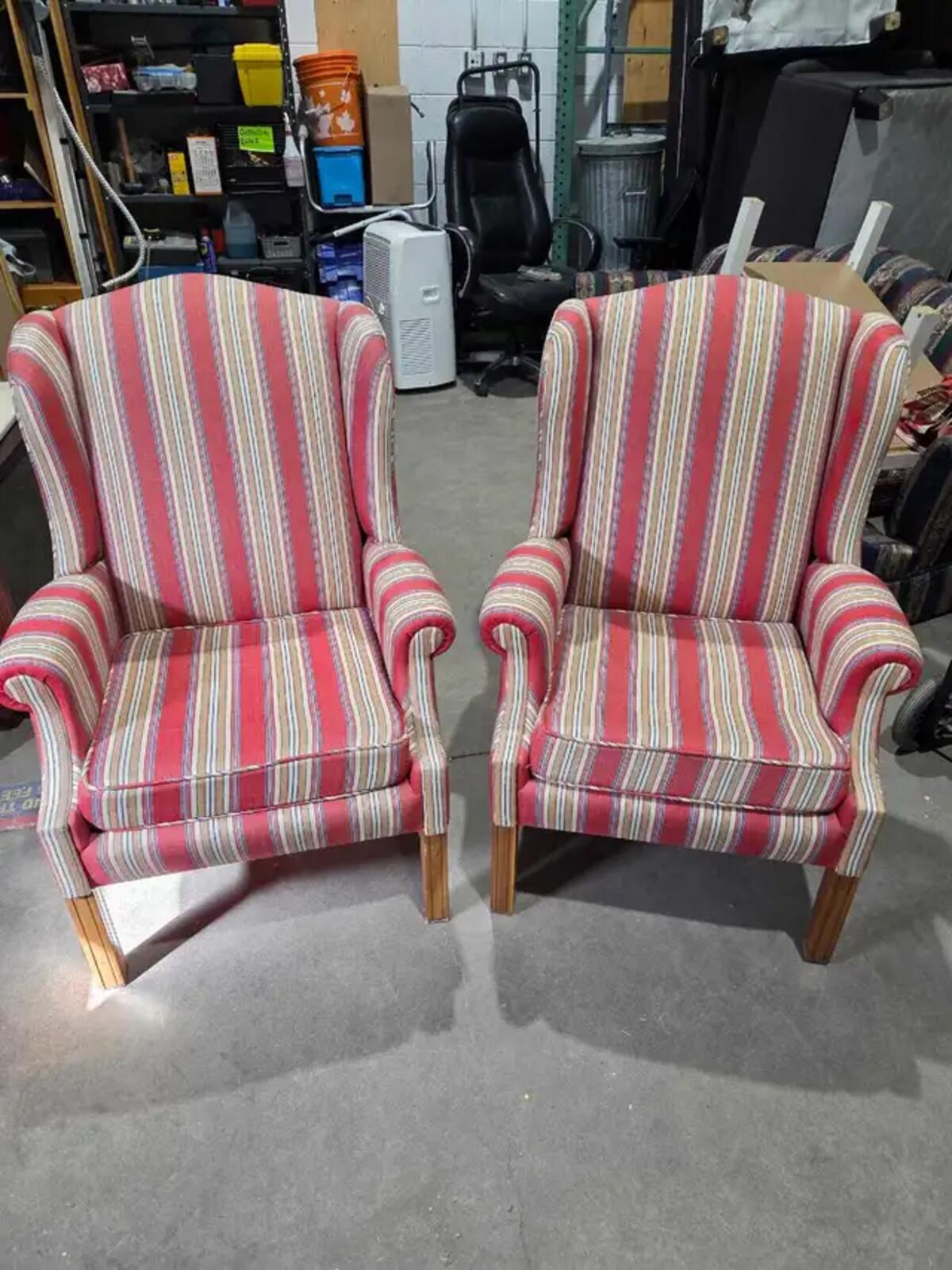 Kamor Furniture Striped Wingback Chairs - 2 Available