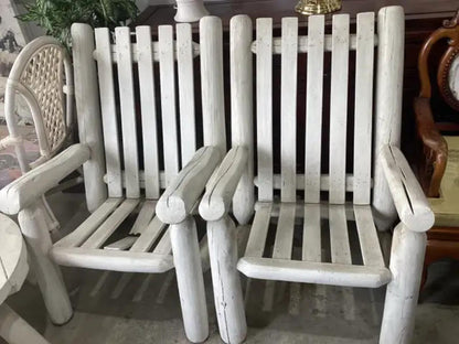 White Rustic Log Chairs and Table - Set of 3