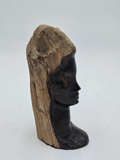 Vintage Hand Carved Wood Bust Nice Detailed Face