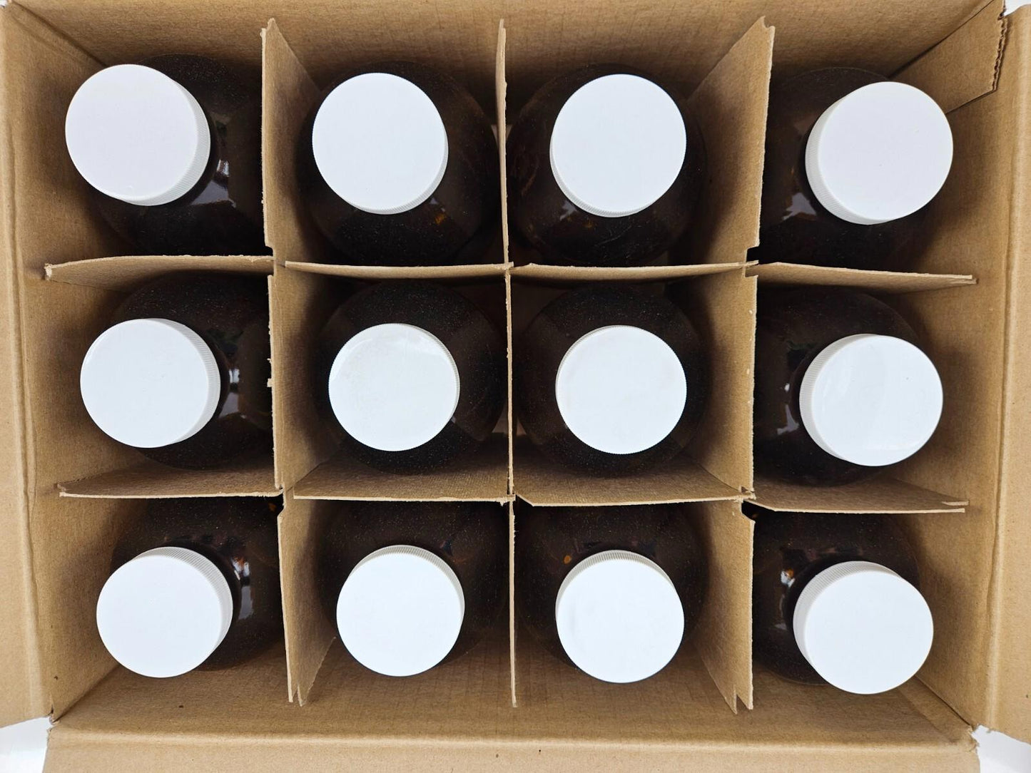 Lot of 12 - Amber Lab Reagent Bottle 1000ml 1L 34oz Chemistry Glassware