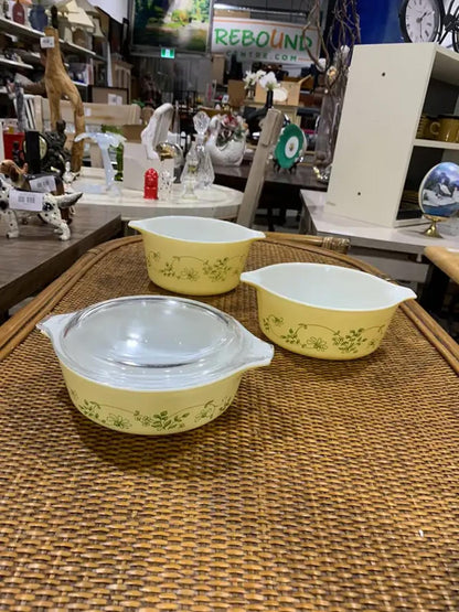 Vintage Pyrex Floral Yellow Bowls