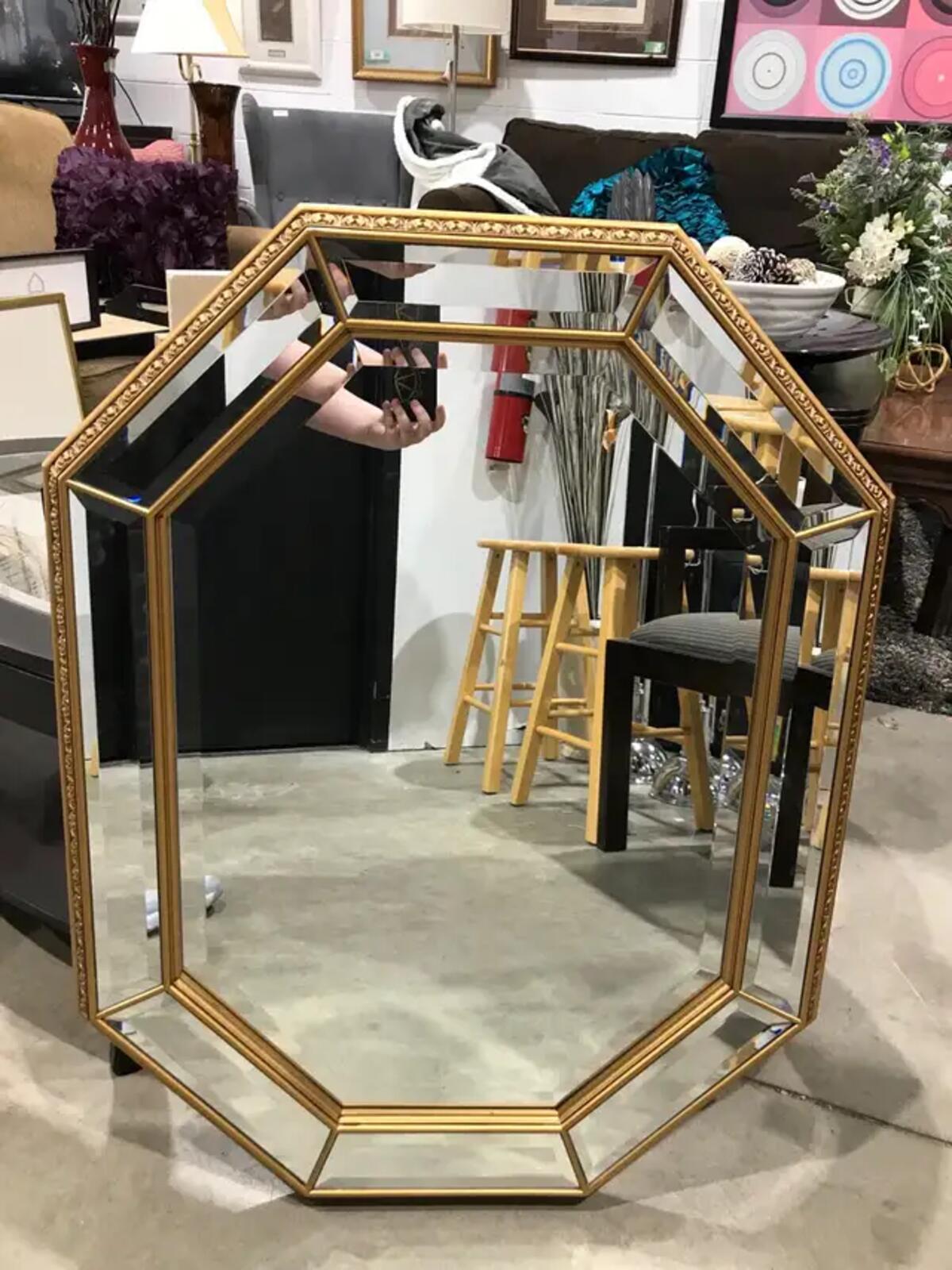 Large Gold Framed Octagonal Mirror
