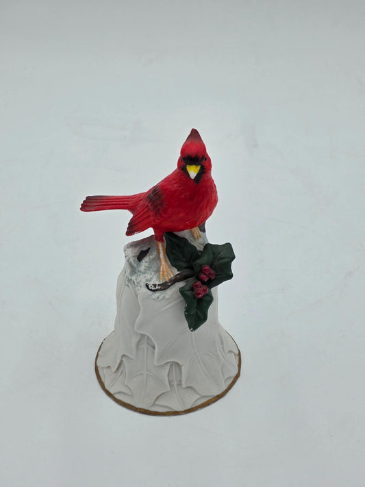 Vintage Avon Red Cardinal Porcelain Bell With Holly Leaf And Berries Collectible