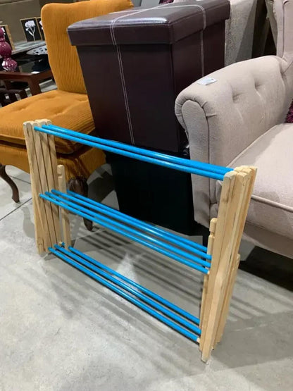 4 Tier Wooden Collapsible Drying Rack with Blue