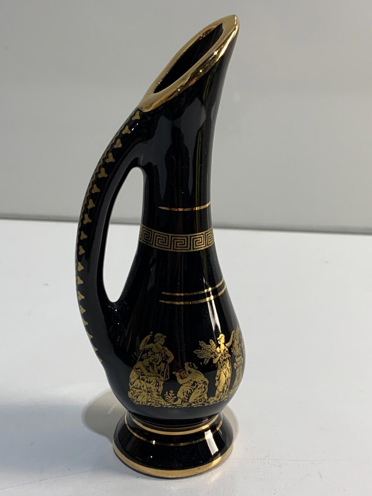 Beautiful Vintage hand made Gold Accented Greek Vase, 24K Gold