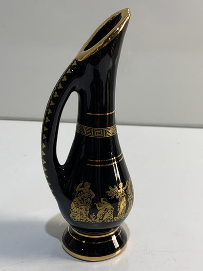 Beautiful Vintage hand made Gold Accented Greek Vase, 24K Gold