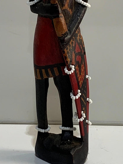 African Art - Maasai Warrior Hand Carved Wood Statue Sculpture.