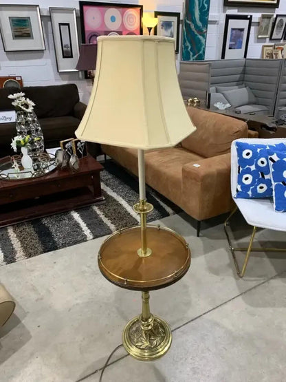 Vintage Floor Lamp with round wood shelf