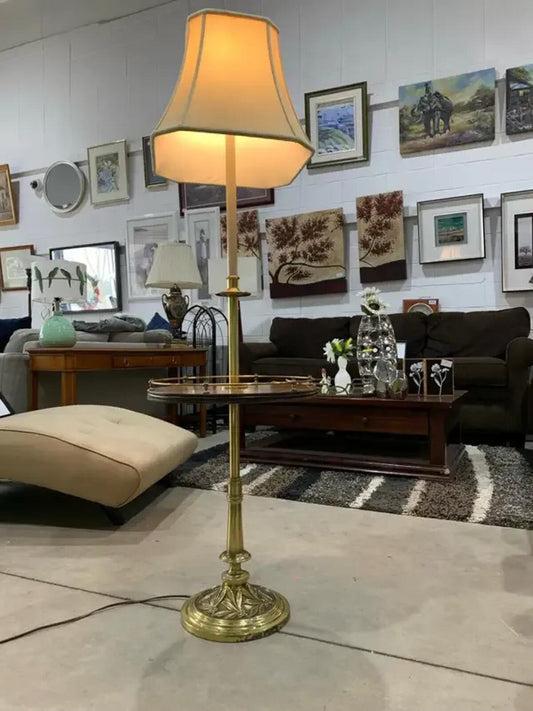 Vintage Floor Lamp with round wood shelf