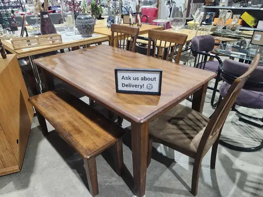 Ashley Wooden Dining Set - 3 Chairs & Bench