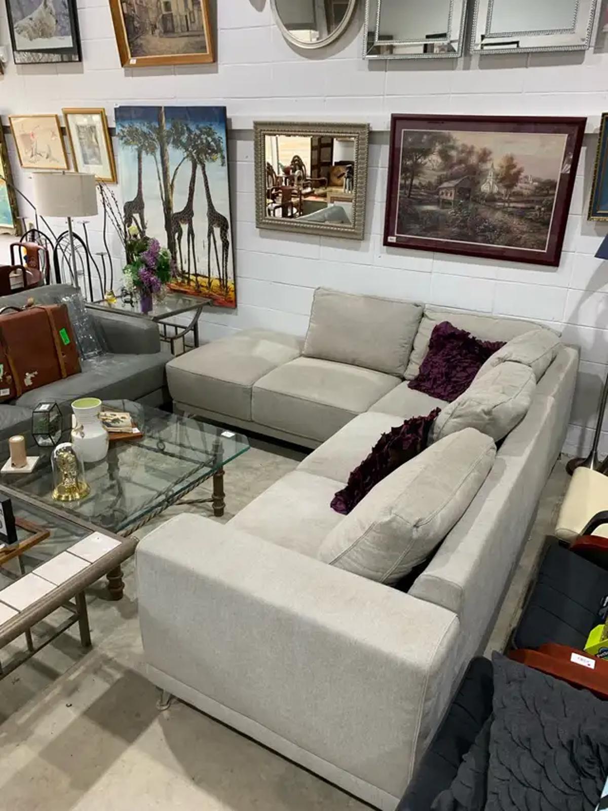 Large Grey Fabric Sectional Sofa