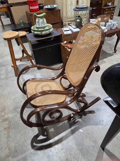 Vintage 1970s Bentwood Cane Rocking Chair